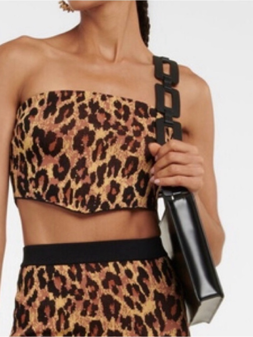 Staud Leopard Print Strapless Crop Top - Brown